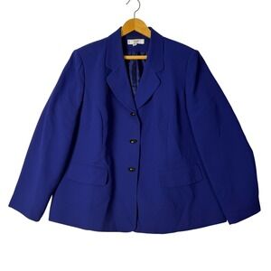 LE SUIT Essentials Women's Royal Blue 3 Button Blazer Jacket Size 20W Pockets